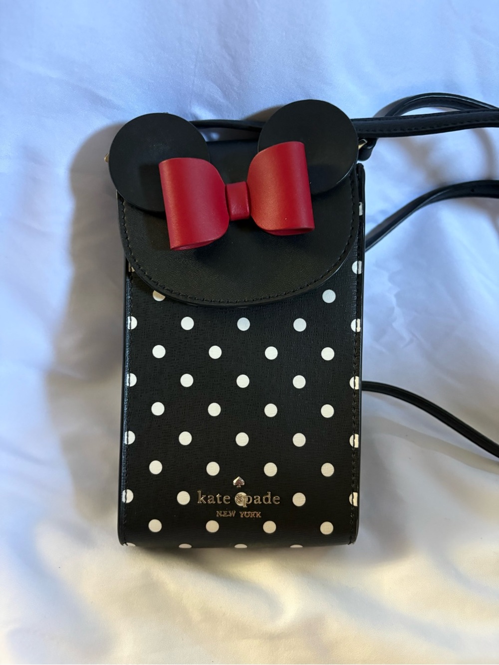 kate spade Black and White Polka Dot Crossbody with Red Bow